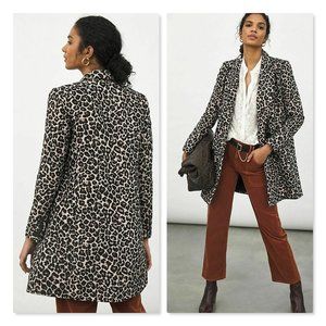 Anthropologie Gianna Longline Leopard Blazer Coat